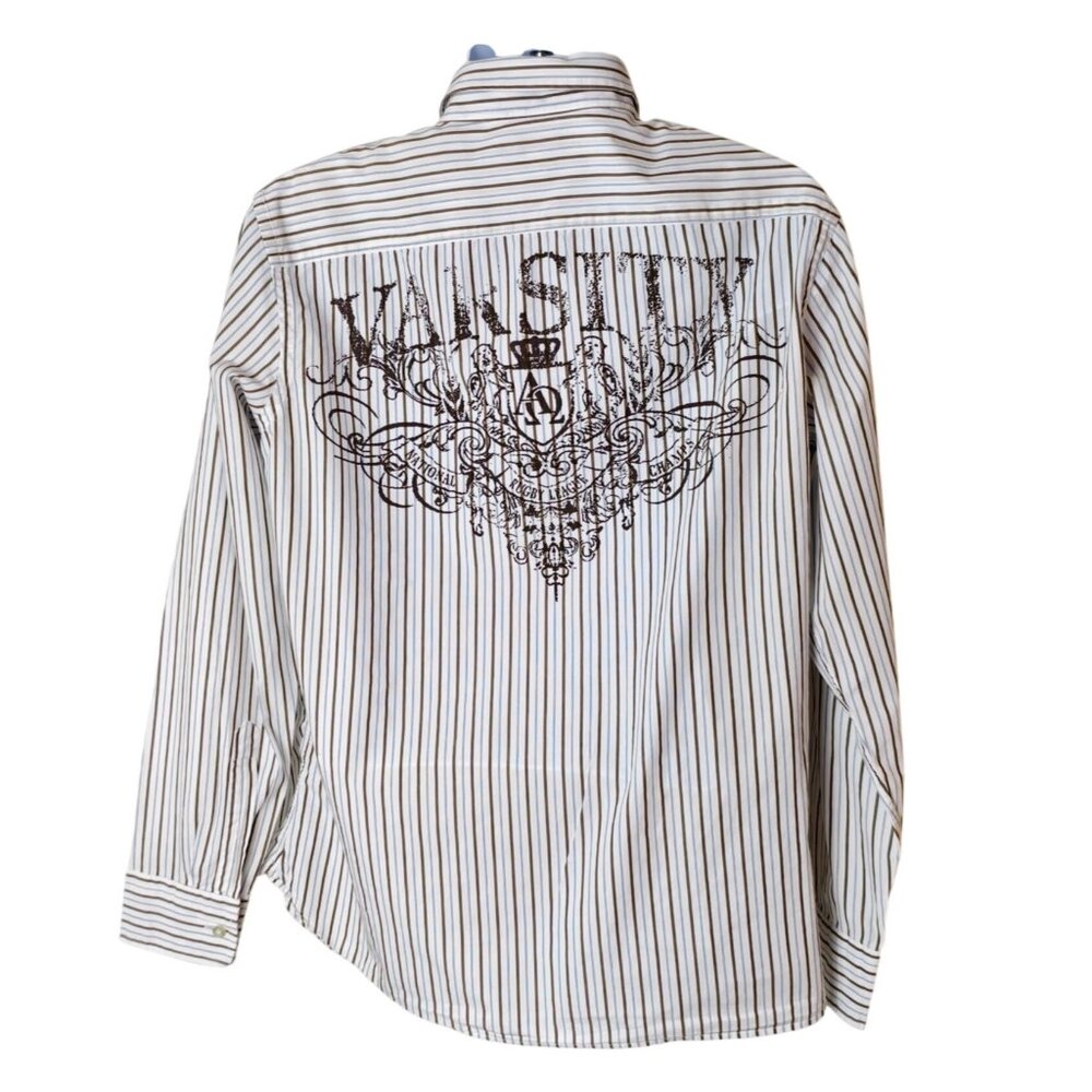 Urban Pipeline Mens XL Button Down Striped Varsity Graphic Long Sleeve Casual